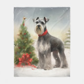 Schnauzer Dog im Schnee Weihnachten Fleecedecke (Vorderseite)