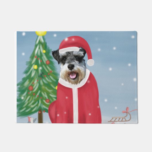 Schnauzer Dog im Schnee Weihnachten Fußmatte (Vorderseite)