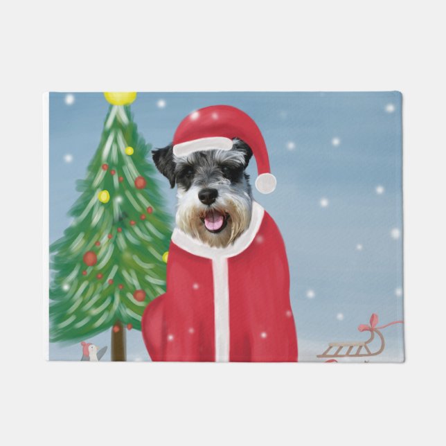 Schnauzer Dog im Schnee Weihnachten Fußmatte (Vorderseite)