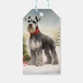 Schnauzer Dog im Schnee Weihnachten Geschenkanhänger (Rückseite)