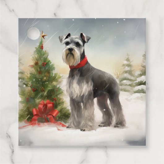 Schnauzer Dog im Schnee Weihnachten Geschenkanhänger (Vorderseite)