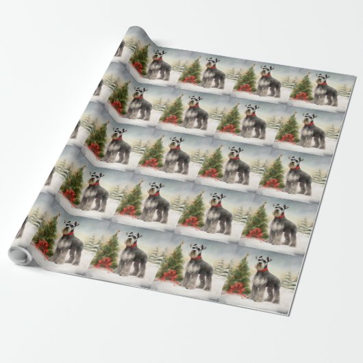 Schnauzer Dog im Schnee Weihnachten Geschenkpapier (Ungerollt)