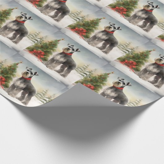Schnauzer Dog im Schnee Weihnachten Geschenkpapier (Ecke)