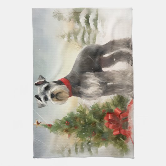 Schnauzer Dog im Schnee Weihnachten Geschirrtuch (Vertikal)