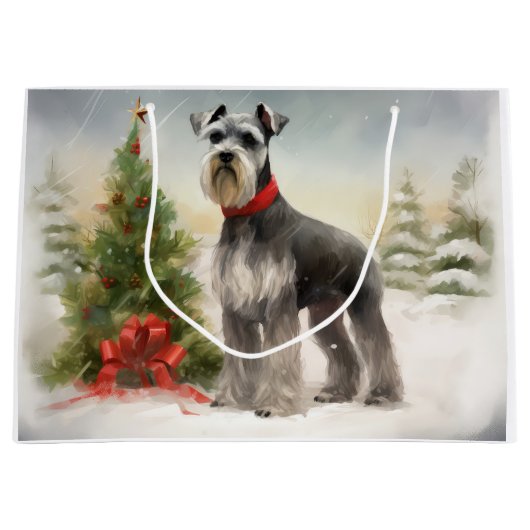 Schnauzer Dog im Schnee Weihnachten Große Geschenktüte (Vorderseite)