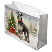 Schnauzer Dog im Schnee Weihnachten Große Geschenktüte (Rückseite Schrägansicht)