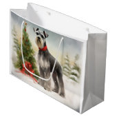 Schnauzer Dog im Schnee Weihnachten Große Geschenktüte (Vorderseite Schrägansicht)