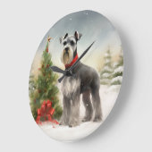 Schnauzer Dog im Schnee Weihnachten Große Wanduhr (Winkel)