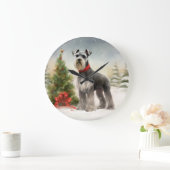 Schnauzer Dog im Schnee Weihnachten Große Wanduhr (Zuhause)