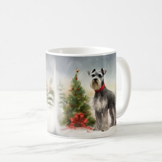 Schnauzer Dog im Schnee Weihnachten Kaffeetasse (VorderseiteRechts)