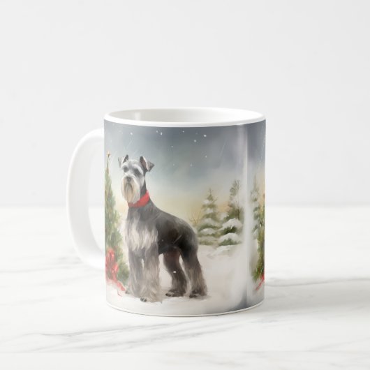 Schnauzer Dog im Schnee Weihnachten Kaffeetasse (Vorderseite Links)