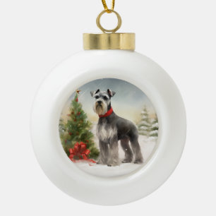 Schnauzer Dog im Schnee Weihnachten Keramik Kugel-Ornament