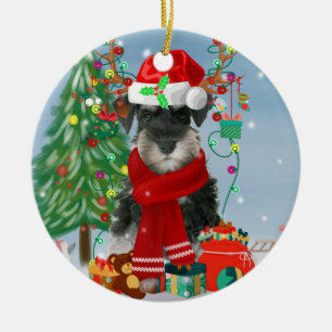 Schnauzer Dog im Schnee Weihnachten Keramik Ornament