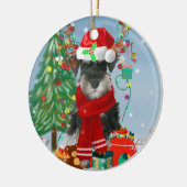Schnauzer Dog im Schnee Weihnachten Keramik Ornament (Links)