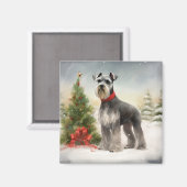 Schnauzer Dog im Schnee Weihnachten Magnet (Vorderseite/Rückseite)
