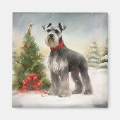 Schnauzer Dog im Schnee Weihnachten Magnet (Vorne)