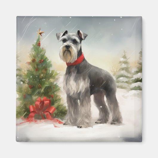 Schnauzer Dog im Schnee Weihnachten Magnet (Vorne)