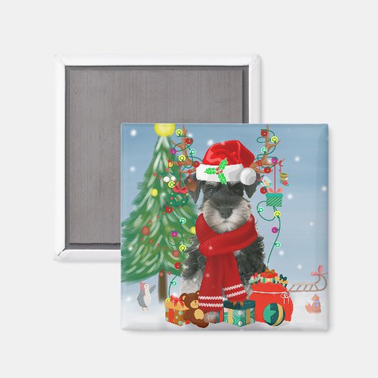 Schnauzer Dog im Schnee Weihnachten Magnet (Vorderseite/Rückseite)