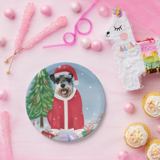 Schnauzer Dog im Schnee Weihnachten Pappteller (Party)