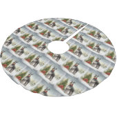 Schnauzer Dog im Schnee Weihnachten Polyester Weihnachtsbaumdecke (Schrägansicht)