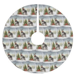 Schnauzer Dog im Schnee Weihnachten Polyester Weihnachtsbaumdecke