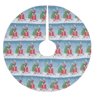 Schnauzer Dog im Schnee Weihnachten Polyester Weihnachtsbaumdecke