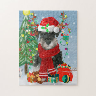 Schnauzer Dog im Schnee Weihnachten Puzzle
