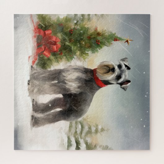 Schnauzer Dog im Schnee Weihnachten Puzzle (Horizontal)