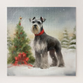 Schnauzer Dog im Schnee Weihnachten Puzzle (Vertikal)