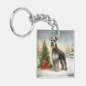 Schnauzer Dog im Schnee Weihnachten Schlüsselanhänger (Vorderseite links)