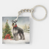 Schnauzer Dog im Schnee Weihnachten Schlüsselanhänger (Rückseite)