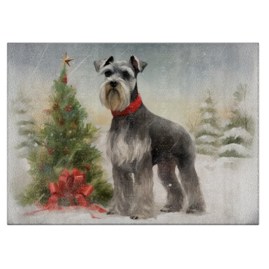 Schnauzer Dog im Schnee Weihnachten Schneidebrett (Vorderseite)