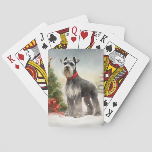 Schnauzer Dog im Schnee Weihnachten Spielkarten (Rückseite)