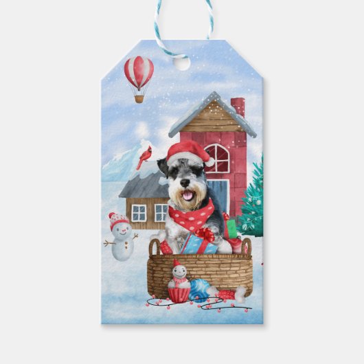 Schnauzer Dog im Schnee Weihnachtshundehaus Geschenkanhänger (Vorderseite)