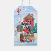 Schnauzer Dog im Schnee Weihnachtshundehaus Geschenkanhänger (Rückseite)