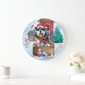 Schnauzer Dog im Schnee Weihnachtshundehaus Große Wanduhr (Zuhause)
