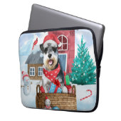 Schnauzer Dog im Schnee Weihnachtshundehaus Laptopschutzhülle (Vorderseite Links)