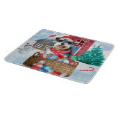 Schnauzer Dog im Schnee Weihnachtshundehaus Schneidebrett (Ecke)