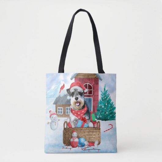 Schnauzer Dog im Schnee Weihnachtshundehaus Tasche (Vorderseite)