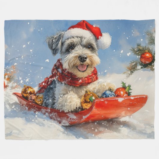 Schnauzer Dog in Sledge Lass es Schnee Weihnachten Fleecedecke (Vorderseite (Horizontal))