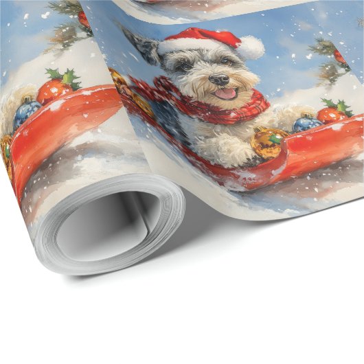 Schnauzer Dog in Sledge Lass es Schnee Weihnachten Geschenkpapier (Rolleneckpunkt)