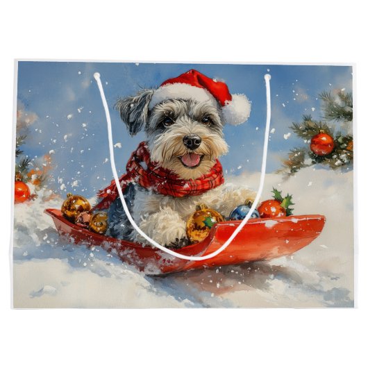 Schnauzer Dog in Sledge Lass es Schnee Weihnachten Große Geschenktüte (Rückseite)