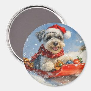 Schnauzer Dog in Sledge Lass es Schnee Weihnachten Magnet