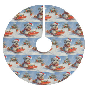 Schnauzer Dog in Sledge Lass es Schnee Weihnachten Polyester Weihnachtsbaumdecke