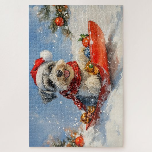 Schnauzer Dog in Sledge Lass es Schnee Weihnachten Puzzle (Vertikal)