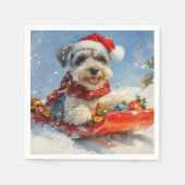 Schnauzer Dog in Sledge Lass es Schnee Weihnachten Serviette (Vorderseite)