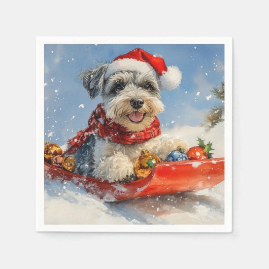Schnauzer Dog in Sledge Lass es Schnee Weihnachten Serviette (Vorderseite)