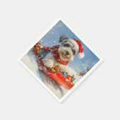 Schnauzer Dog in Sledge Lass es Schnee Weihnachten Serviette (Ecke)