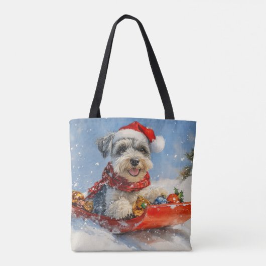 Schnauzer Dog in Sledge Lass es Schnee Weihnachten Tasche (Rückseite)
