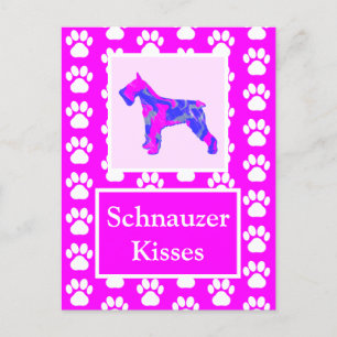 Schnauzer Dog Kisses Silhouette Niedlich Pink & Bl Postkarte